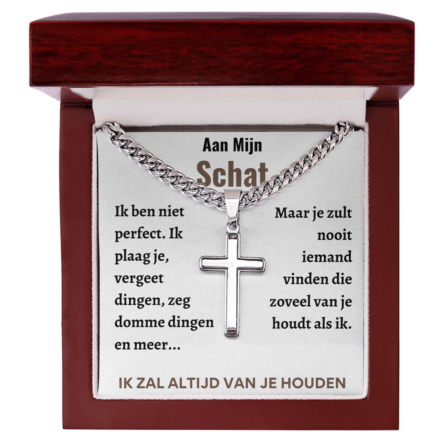 Aan mijn Schat - Zilveren Kruis Ketting