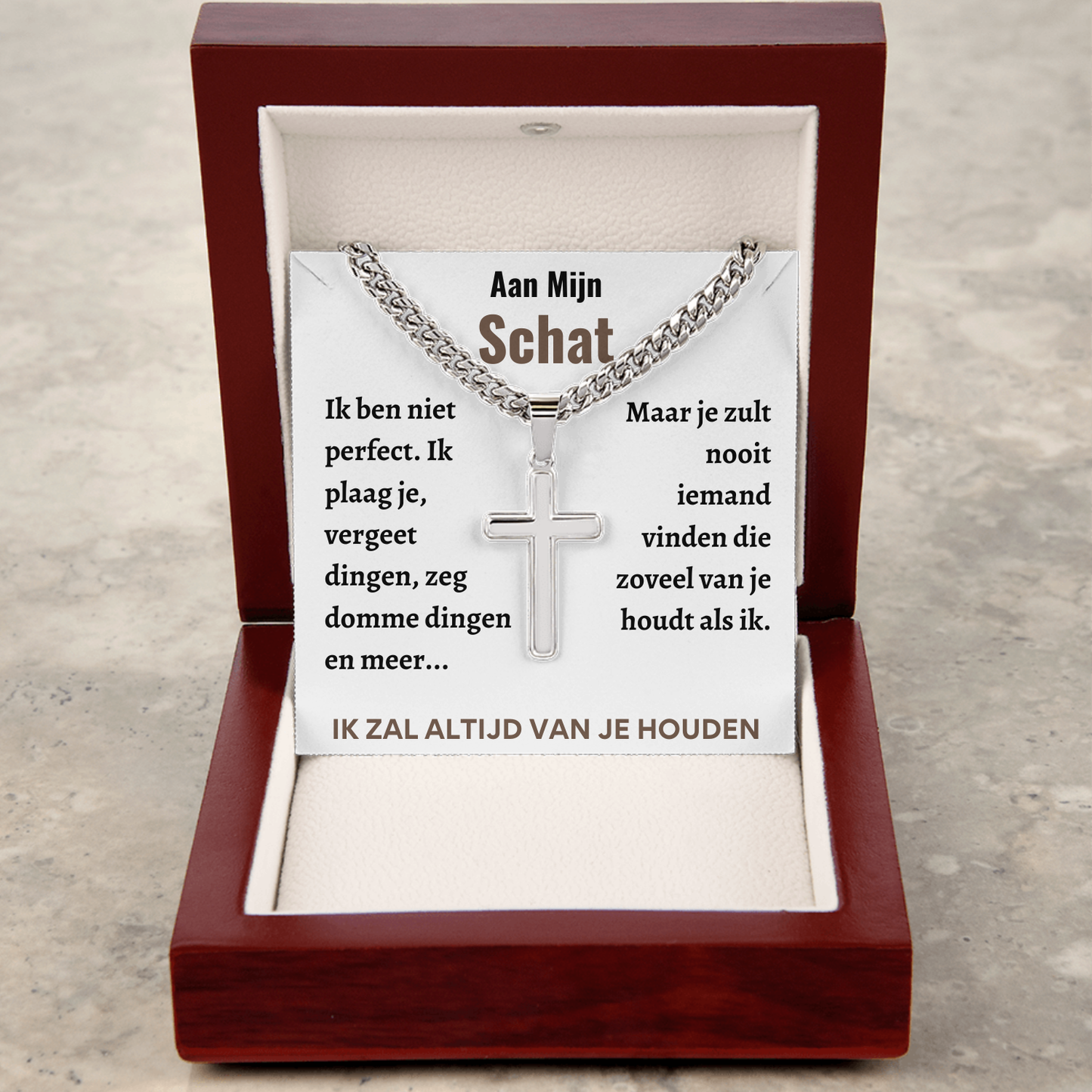 Aan mijn Schat - Zilveren Kruis Ketting