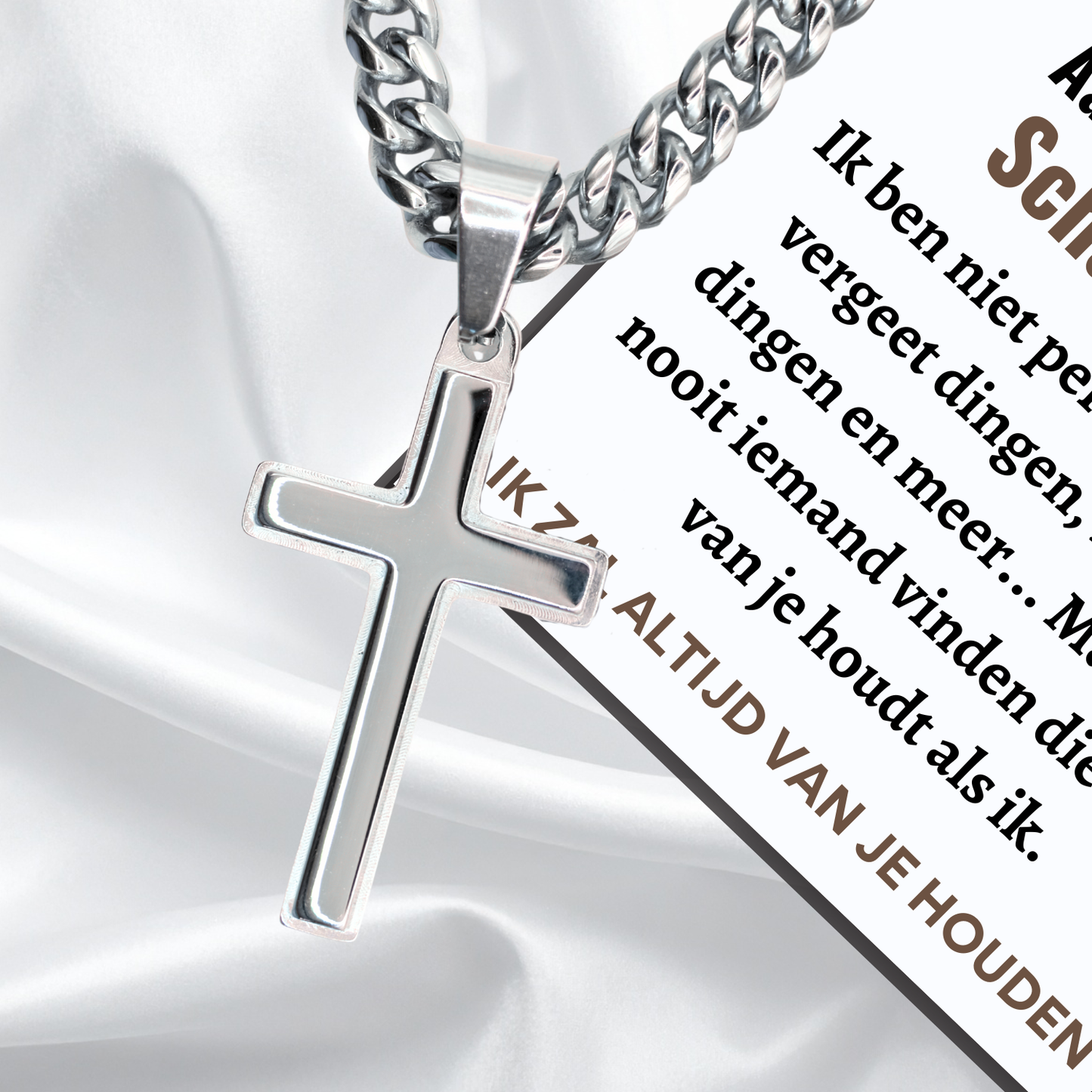 Aan mijn Schat - Zilveren Kruis Ketting