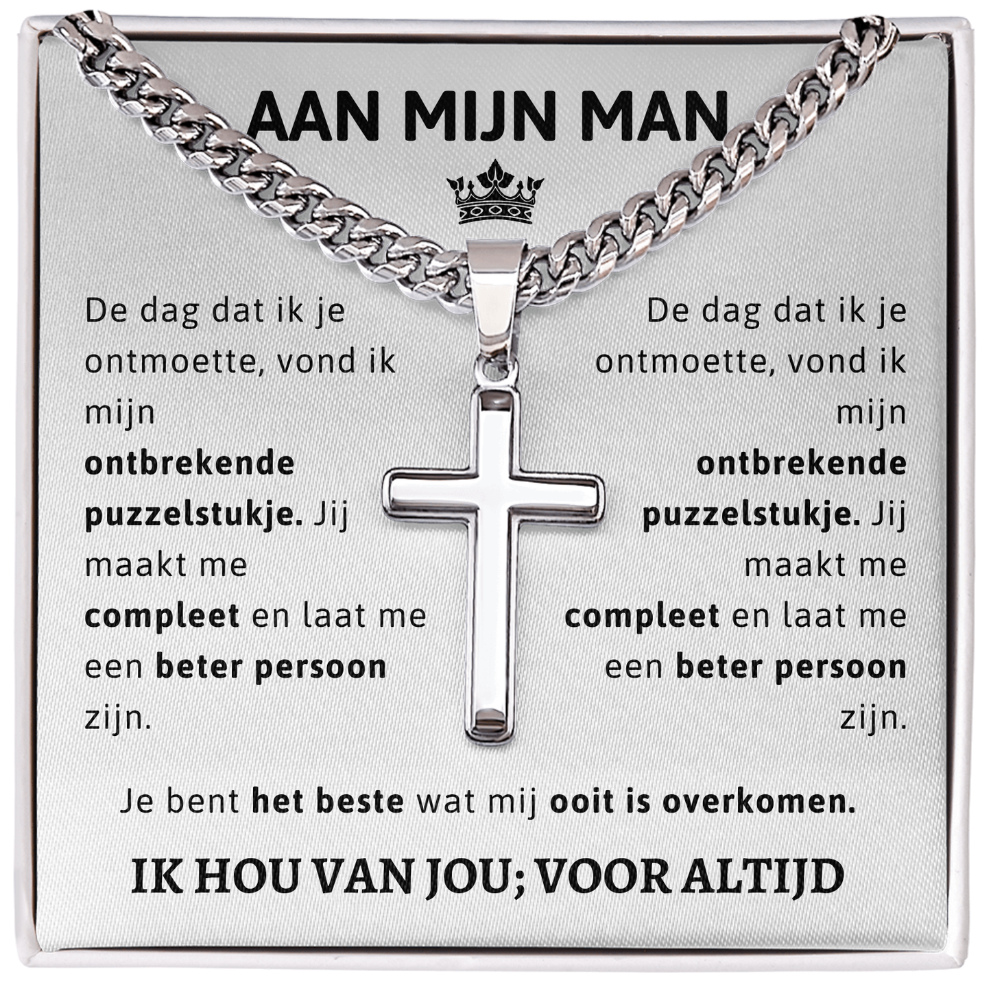 Aan mijn Man - Zilveren Kruis Ketting