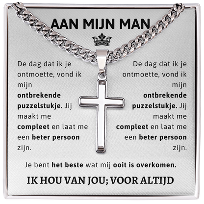 Aan mijn Man - Zilveren Kruis Ketting