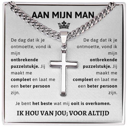 Aan mijn Man - Zilveren Kruis Ketting