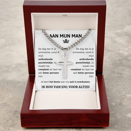 Aan mijn Man - Zilveren Kruis Ketting