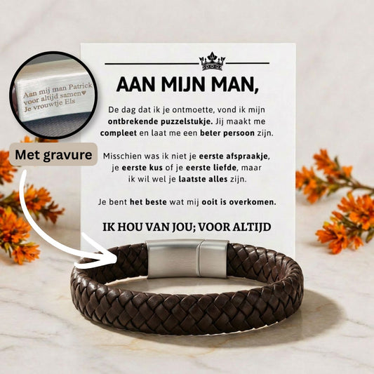Gevlochten Armband met Gravure - Aan mijn man