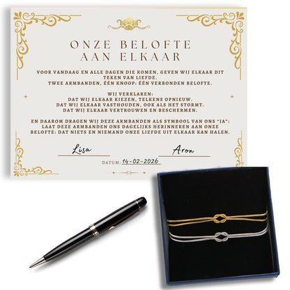 Set van 2 Liefdesknoop Armbanden – Cadeauverpakking met Beloftecertificaat V3