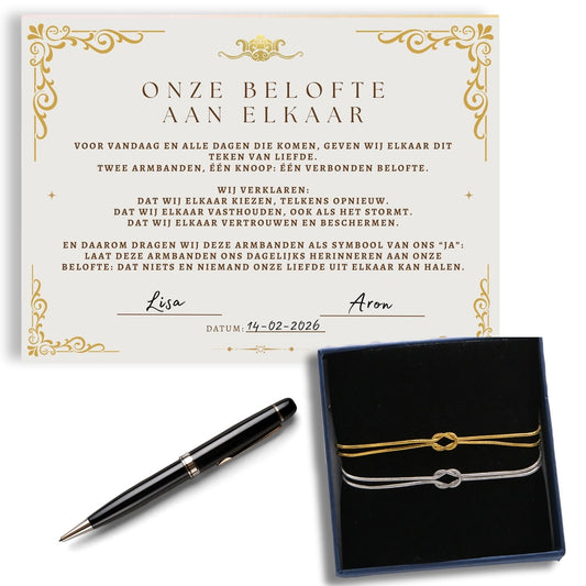 Set van 2 Liefdesknoop Armbanden – Cadeauverpakking met Beloftecertificaat V3