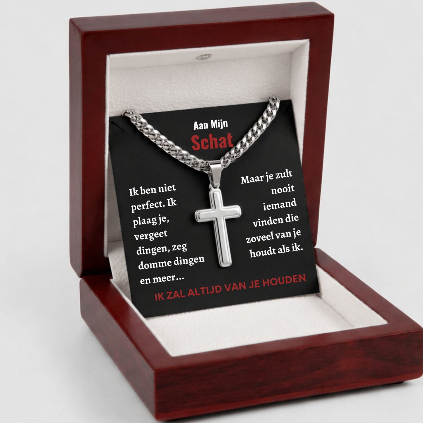 Aan Mijn Schat- Zilveren Kruis Ketting met Gravure