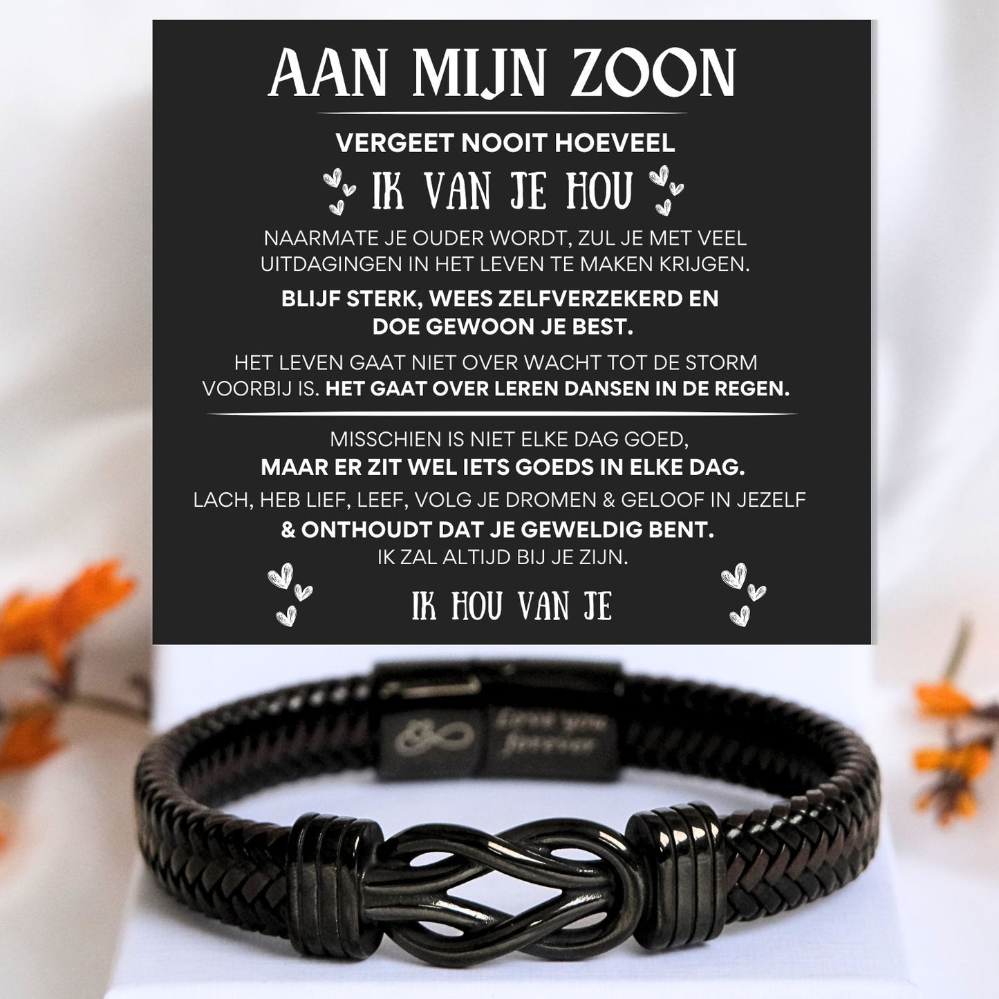 Aan mijn Zoon - Zwart infinity armband NEW