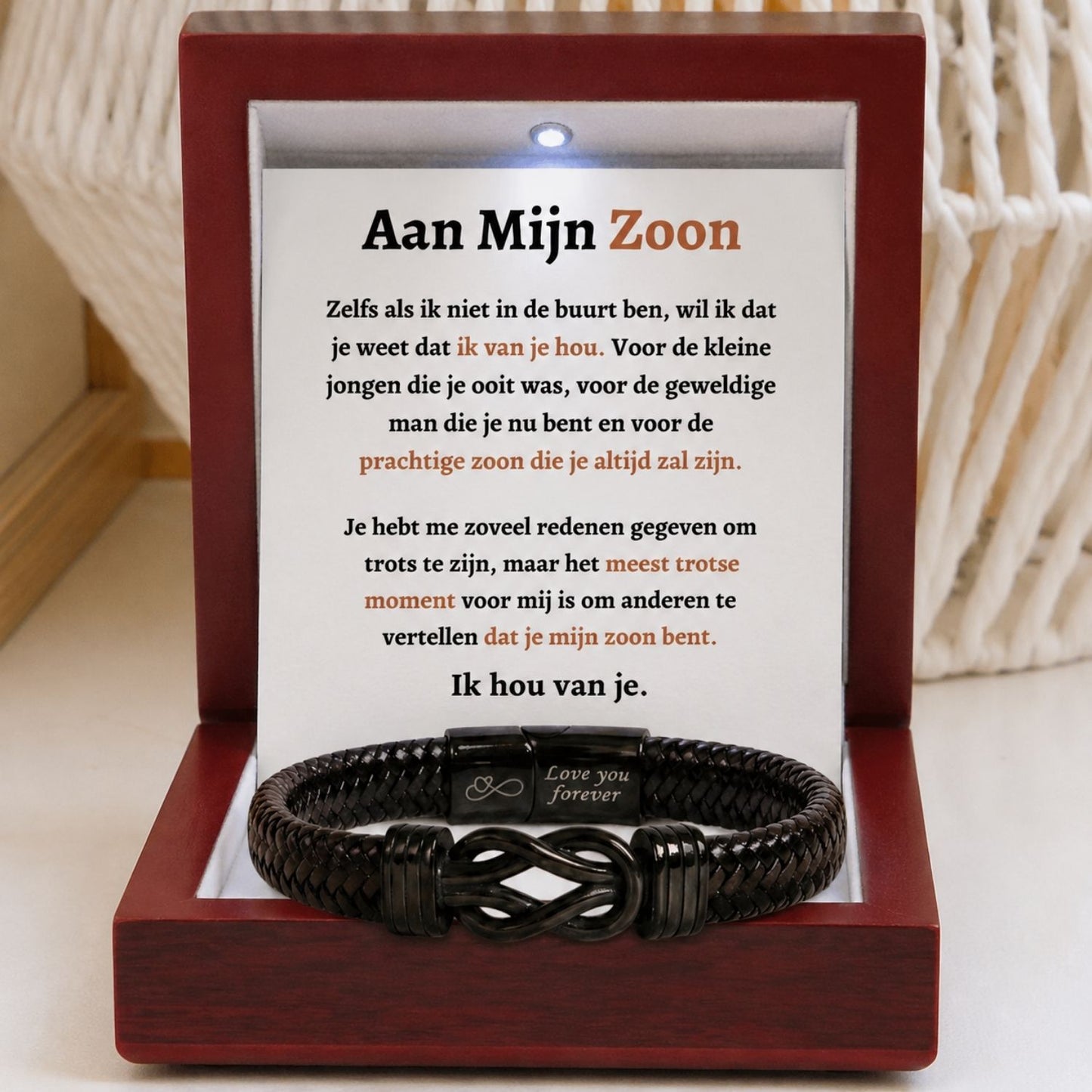 Mijn zoon Zwart Infinity Armband  - Het meest trotse moment
