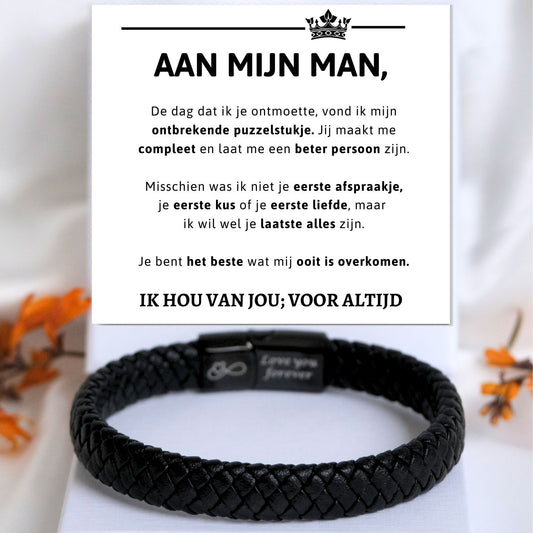 Aan mijn Man Zwarte Gevlochten Armband