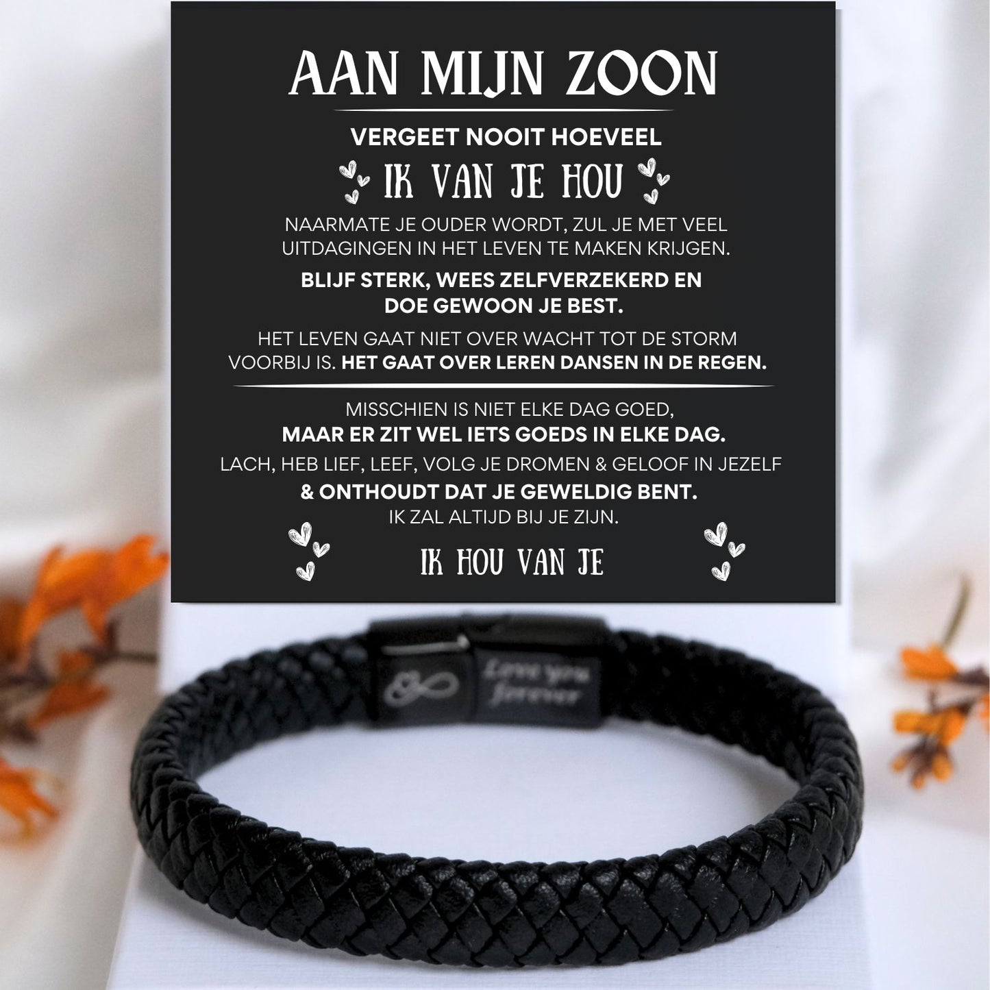 Aan mijn  zoon - Zwarte Gevlochten Armband NEW