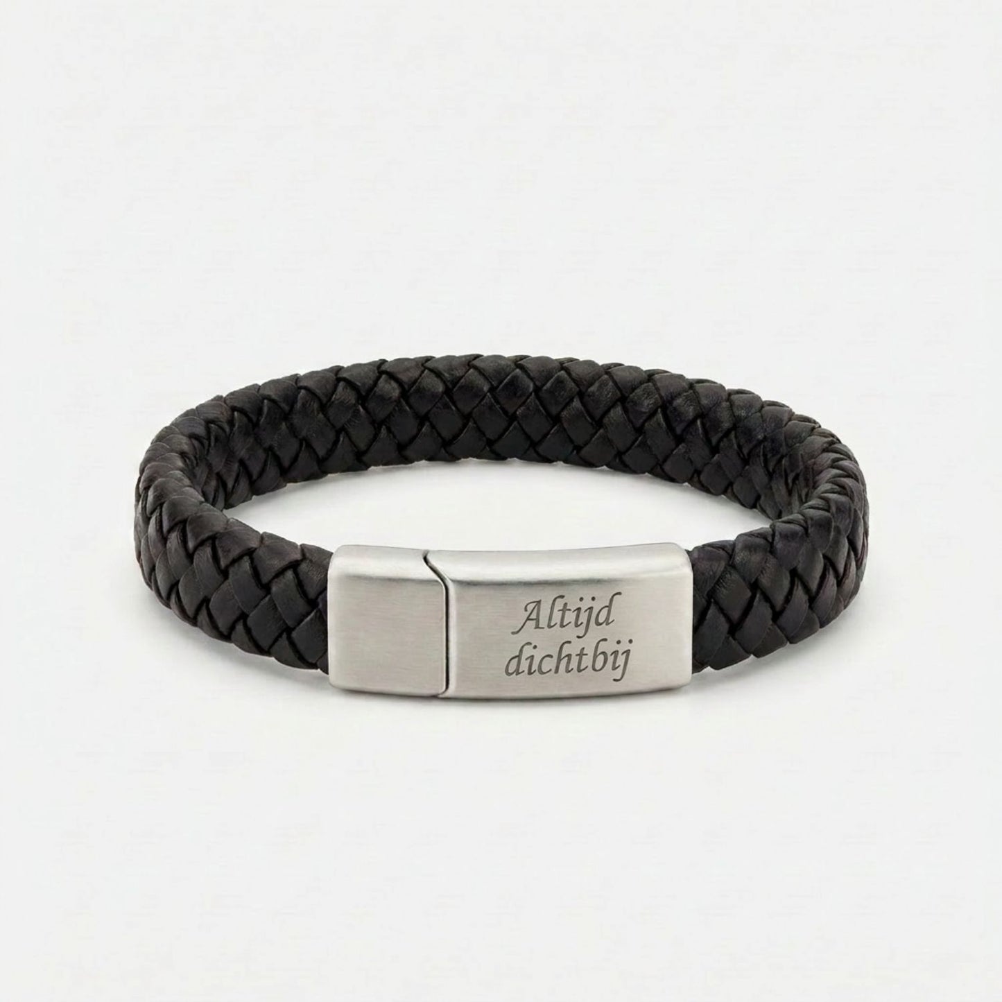 Zwarte Gevlochten Armband met Gravure voor Mijn Man