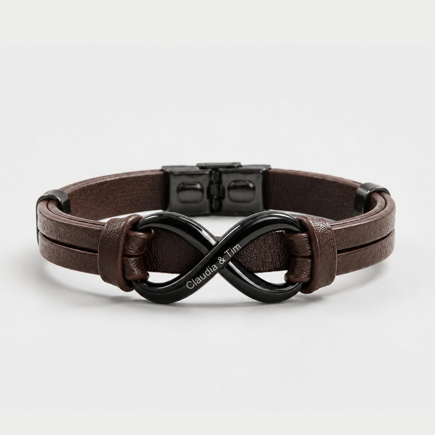 Infinity Dual Name (Verstelbaar) - Leren Armband bruin met Gravure - Aan Mijn Man