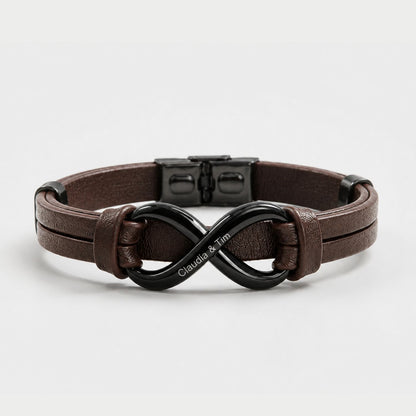 Infinity Dual Name (Verstelbaar) - Leren Armband bruin met Gravure - Aan Mijn Man