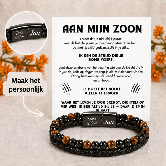 Aan mijn Zoon -  Tijgeroog armband met gravure - Ik ken de strijd die je soms voert -