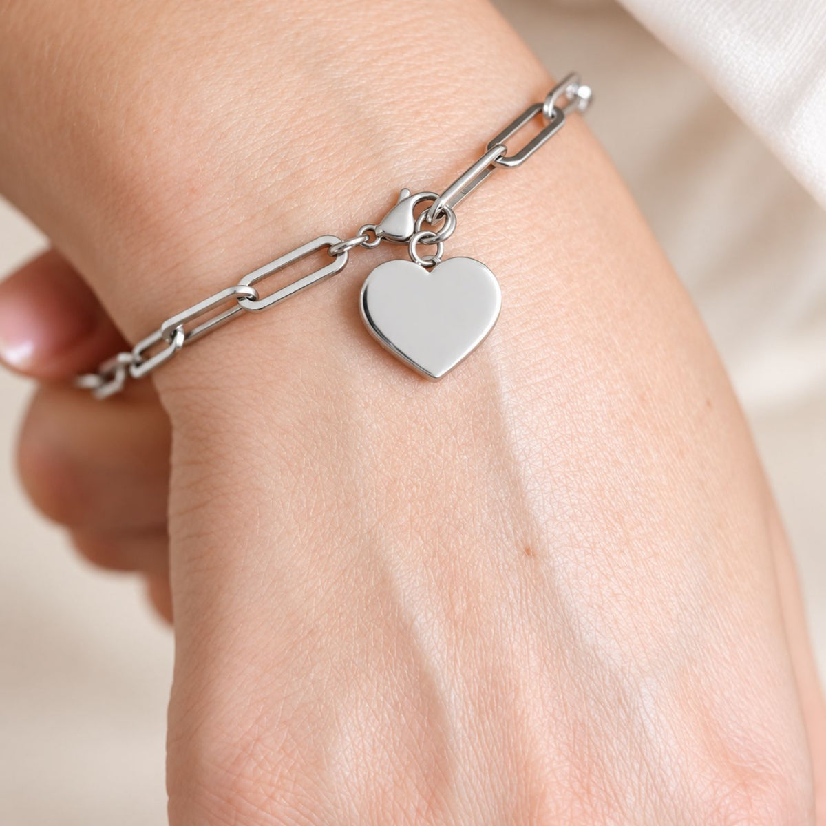 Urn Armband Gepolijst Hart – Paperclip Schakel Zilver | Gedenksieraad