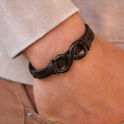 Infinity Dual Name (Verstelbaar) - Leren Armband bruin met Gravure - Aan Mijn Man