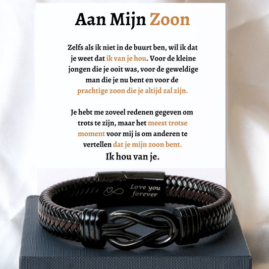 Mijn zoon Zwart Infinity Armband  - Het meest trotse moment