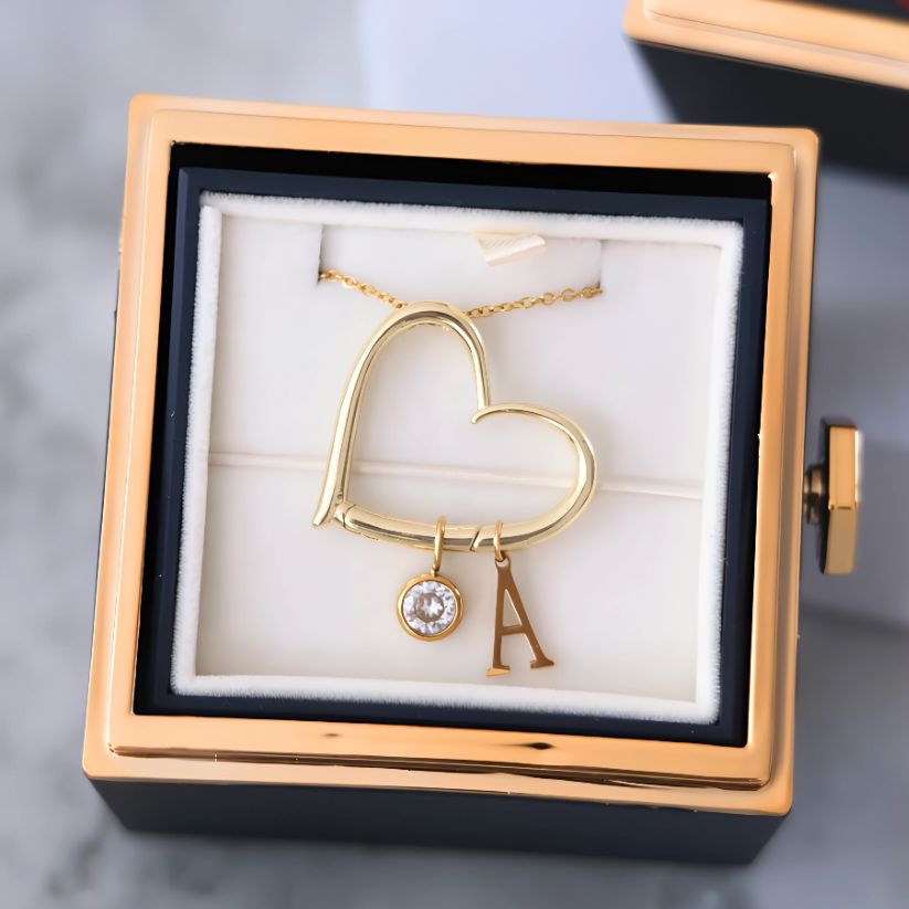Hartketting met kralen initialen & Echte Roos Blauw