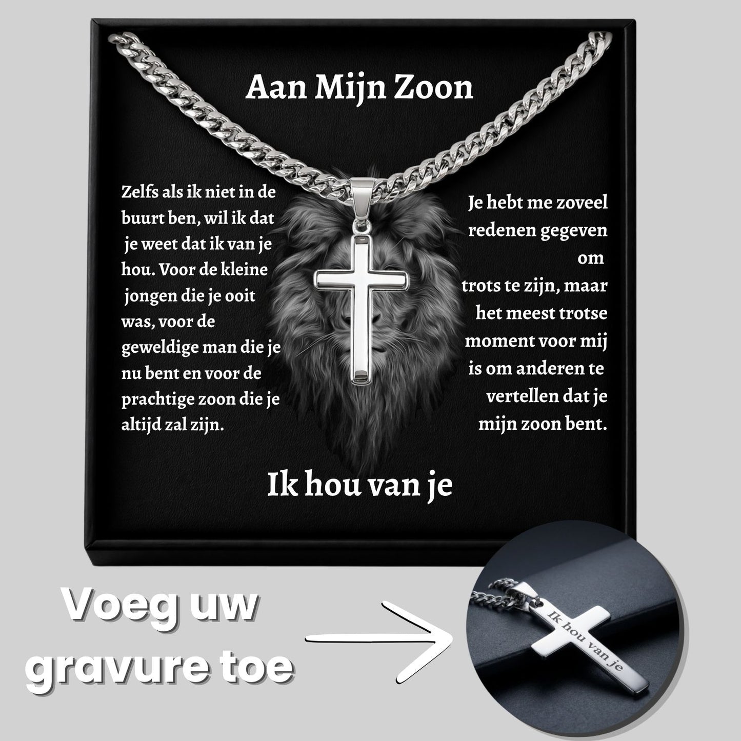 Aan Mijn Zoon- Zilveren Kruis Ketting met Gravure