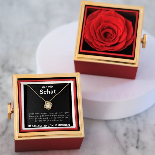 Eeuwige Roos Box - Liefdesknoop Halsketting & Echte Roos