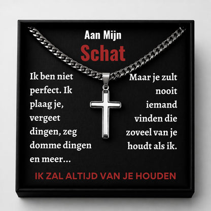 Aan Mijn Schat- Zilveren Kruis Ketting met Gravure