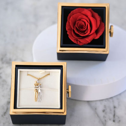 Eeuwige Roos Box - Knuffel ketting & Echte Roos
