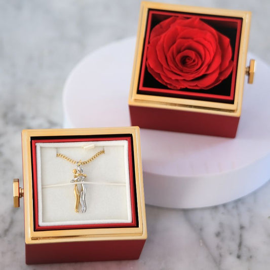 Eeuwige Roos Box - Knuffel ketting & Echte Roos