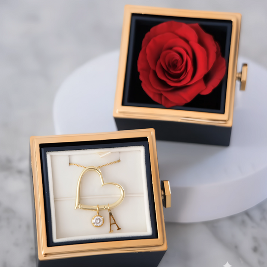 Hartketting met kralen initialen & Echte Roos Blauw