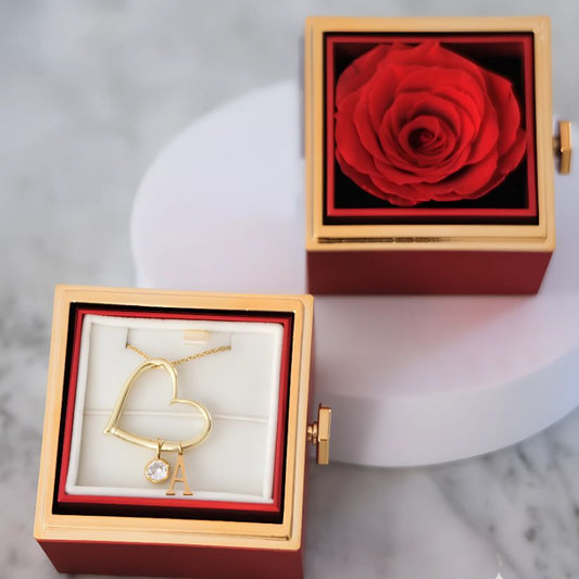 Hartketting met kralen initialen & Echte Roos