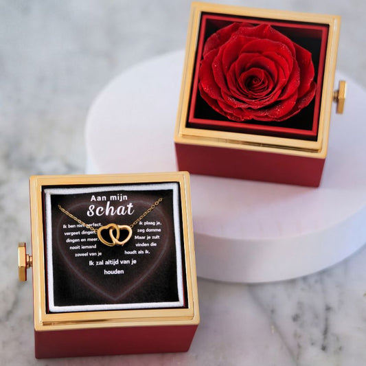 Eeuwige Roos Box - Gepersonaliseerde ketting & Echte Roos - Aan mijn schat