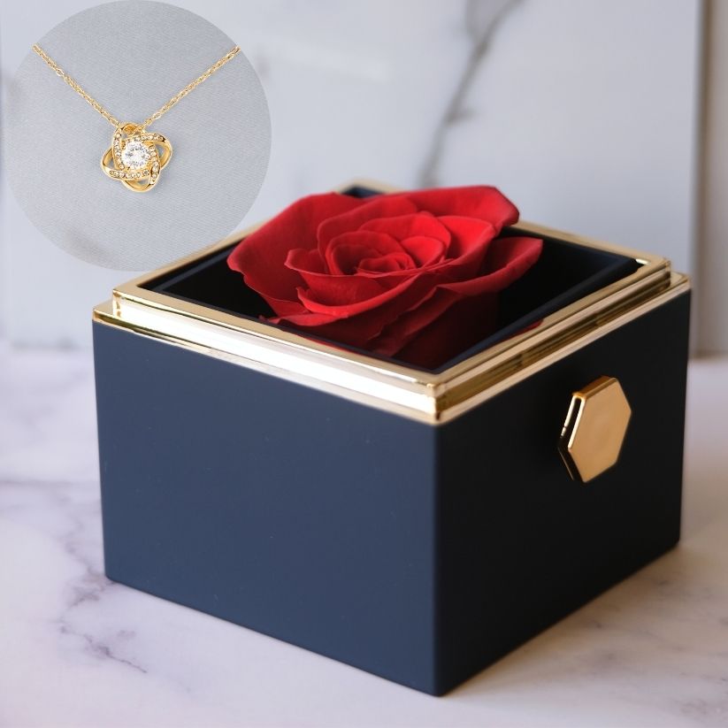 Eeuwige Roos Box - Liefdesknoop Halsketting & Echte Roos