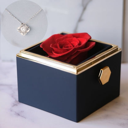 Eeuwige Roos Box - Liefdesknoop Halsketting & Echte Roos