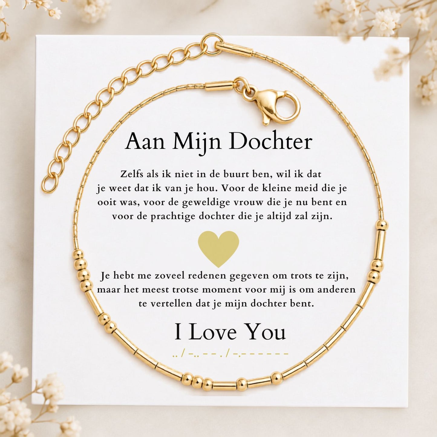 Morse code armband - Aan mijn dochter -  'I LOVE YOU'