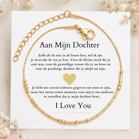 Morse code armband - Aan mijn dochter -  'I LOVE YOU'