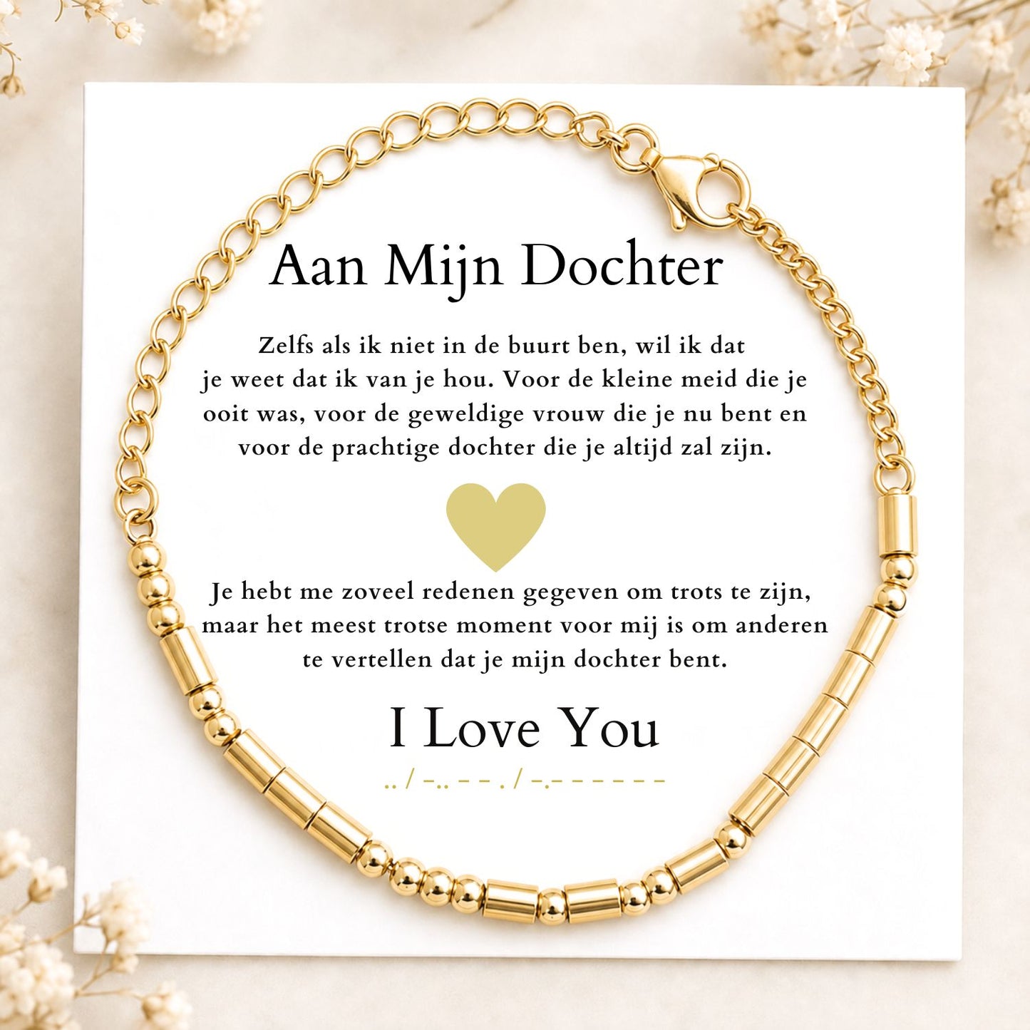 Morse code armband - Aan mijn dochter -  'I LOVE YOU'