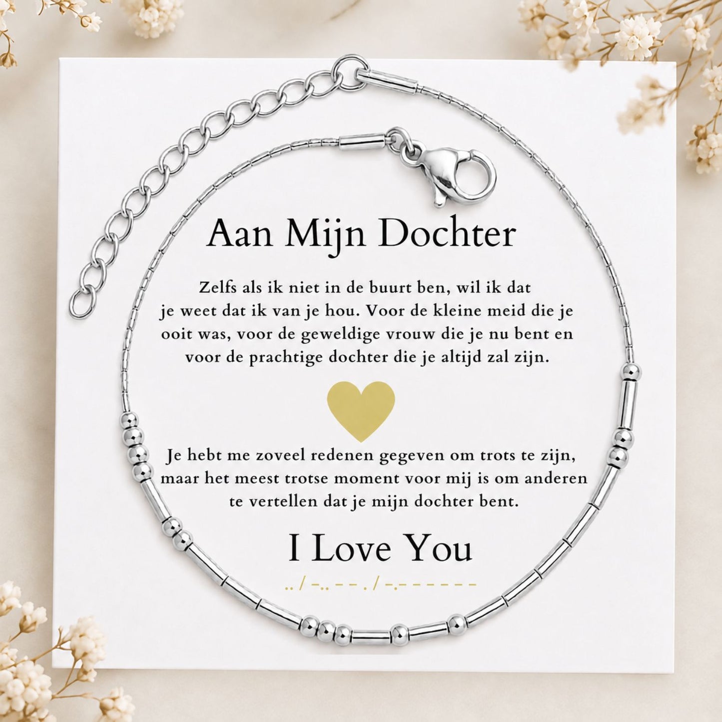 Morse code armband - Aan mijn dochter -  'I LOVE YOU'