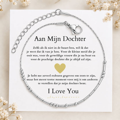 Morse code armband - Aan mijn dochter -  'I LOVE YOU'