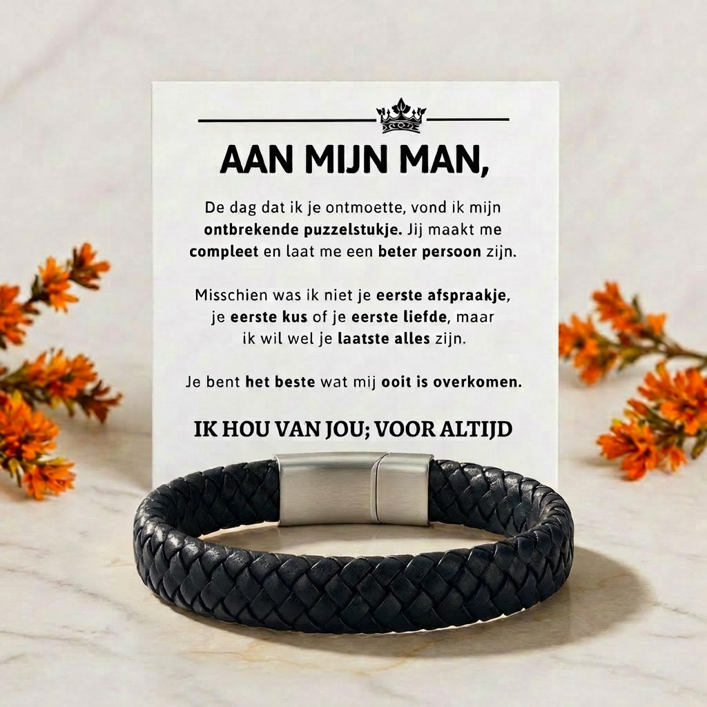 Gevlochten Armband met gravuur - Aan mijn man
